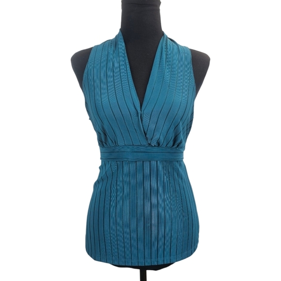Vtg Moa Moa V-Neck Sleeveless Tie Back Babydoll Top XL Teal Green Y2K 90s Halter - Picture 1 of 11